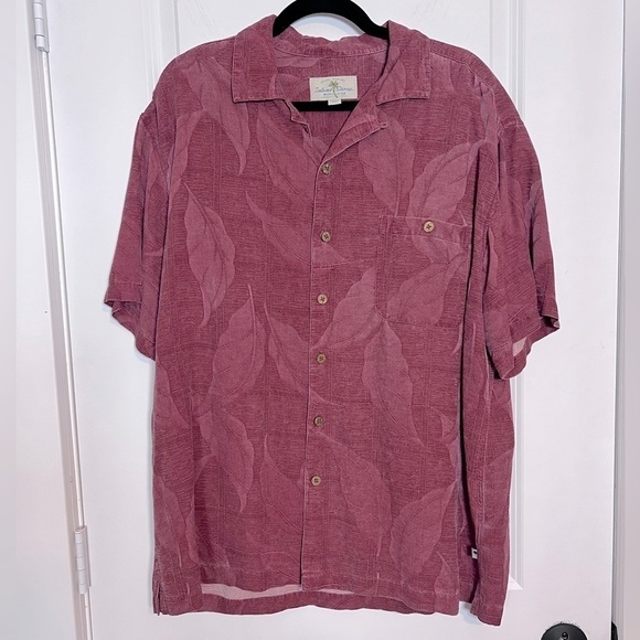 VNTG 100% Silk Washable Palm Leaf Print Hawaiian Shirt - Picture 1 of 5